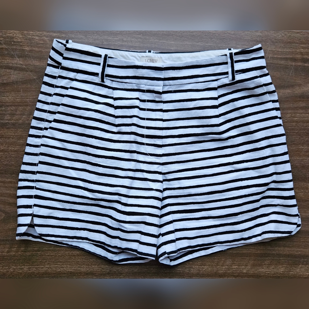 J.Crew Striped Pleated Shorts Nautical Black/ White Women's Size 4 - Picture 3 of 13